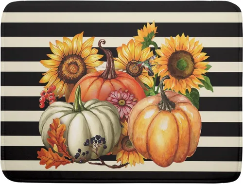 Vista 79 de Tapete de Secado de Platos de Florero de Girasoles Otoñales para Encimera de Cocina, Tapete de Secado de Hojas de Arce y Calabaza Otoñal de 16 x 18