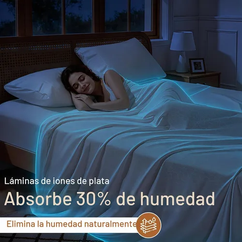Vista 4 de SONORO KATE Juego de sábanas con infusión de plata, 100% algodón con tecnología de autolimpieza, 600 hilos, transpirables, hipoalergénicas, 3 veces
