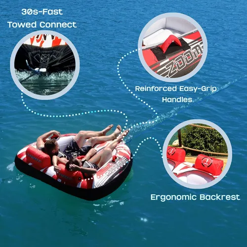 Vista 3 de ZOOMBROS Tubo remolcable para 2 personas, asiento seguro para la cabina para niños y la seguridad familiar, remolcadores deportivos acuáticos