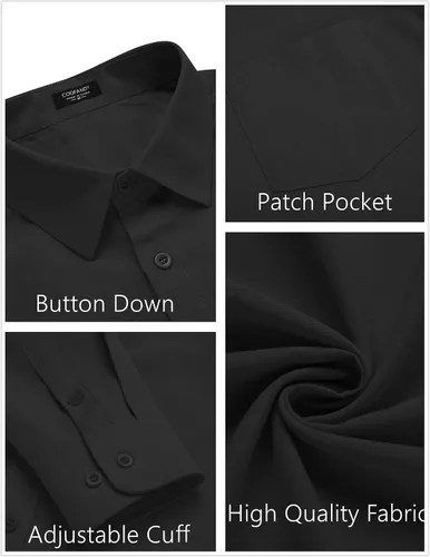 Vista 5 de COOFANDY Camisa de manga larga con botones para hombre, casual, sin doblar, ajuste regular, Oxford