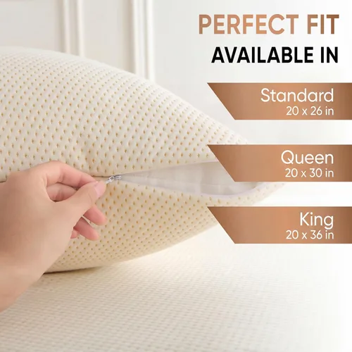 Vista 4 de Paquete de 2 protectores de almohada orgánicos refrescantes de lujo, tamaño King, percal de algodón orgánico, fundas impermeables y transpirables