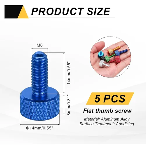 Vista 59 de MECCANIXITY 5 piezas M6x14mm Tornillos de pulgar estriado de cabeza plana, pernos de rosca completa de aleación de aluminio sólido para carcasas