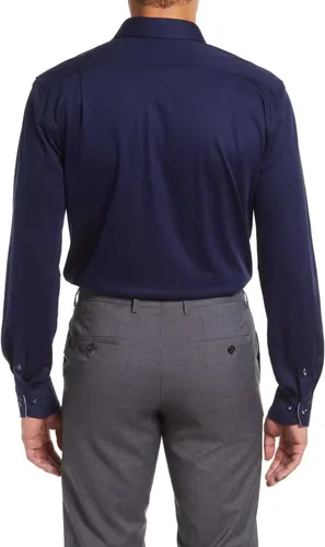 Vista 2 de HUUTOE Camisas de vestir para hombre, manga larga, ajuste regular, color sólido, elástico, para negocios, boda, graduación, camisa grande y alta
