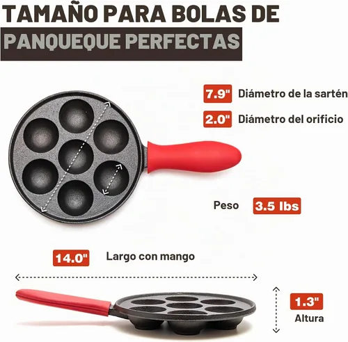 Vista 8 de KUHA Sartén Aebleskiver de hierro fundido – Auténtica máquina danesa para panqueques Aebleskiver, Poffertjes, Takoyaki, Appam, Kuli Paniyaram