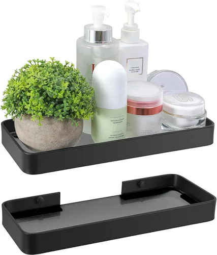 Vista 13 de Z metnal Estantes pequeños de vidrio para baño, estante flotante negro mate, mini organizador de estantes de pared, montado en la pared