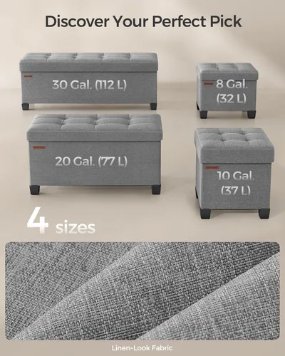 Vista 6 de SONGMICS Banco otomano de almacenamiento, reposapiés plegable con patas, 15 x 43 x 15.7 pulgadas, banco de extremo de cama, baúl de almacenamiento