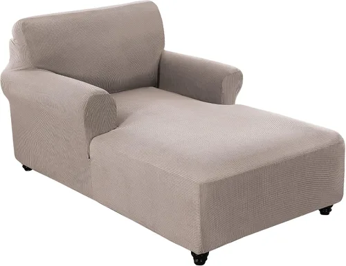 Vista 24 de FantasDecor Funda Elástica para Chaise Lounge Funda de Silla con Patrón de Celosía con Reposabrazos para Sala de Estar Dormitorio Doble Brazo Tela