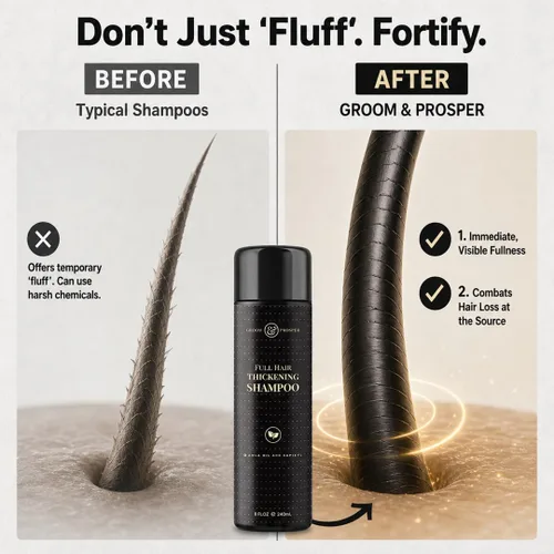 Vista 2 de GROOM & PROSPER - Champú para engrosar el cabello para hombres, 8 onzas - Restaura, nutre, protege, fortalece el cabello delgado - Combate
