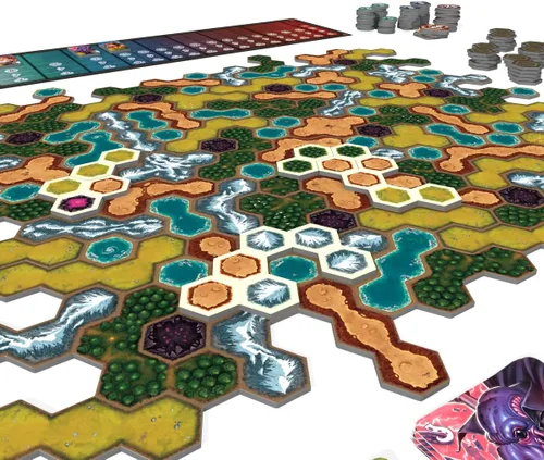Vista 4 de Juego de mesa Dawn of Ulos Manipula The Mortal Relams Juego de colocación de azulejos de estrategia de manipulación económica con miniaturas