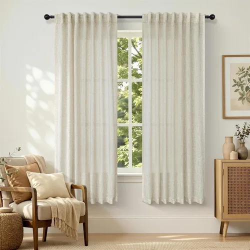 Vista 44 de DANCURTON Cortinas de lino para ventana, cocina moderna, dormitorio, ventanas pequeñas, 2 paneles con bolsillo con pestaña trasera, gruesas