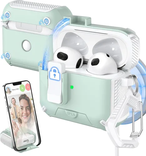 Vista 15 de Funda para Estuche de AirPods de 2ª/1ª Generación, Compatible con Magsafe, Bloqueo Automático Magnético, Puerto de Carga a Prueba de Polvo y Diseño