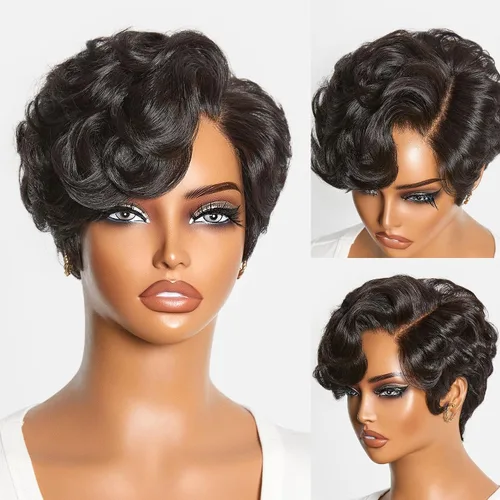Vista 13 de Luvme Hair Ultra Confortable, de Colocación Rápida y Fácil, Corte Pixie Corto con Flequillo de 12.7 cm, con Tapa de Algodón Amistosa con la Piel