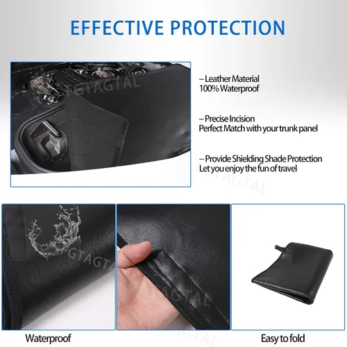 Vista 4 de Funda trasera para maletero compatible con Chevrolet Corvette C8 Stingray 2020-2026, cubierta de seguridad de cuero para maletero trasero, Negro