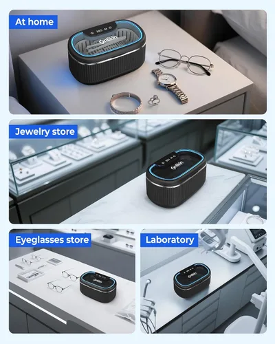 Vista 6 de Limpiador ultrasónico de joyas de 35W, limpiador de retenedor de 45KHz para joyas, 5 temporizadores y 3 modos de potencia, para anteojos, anillos