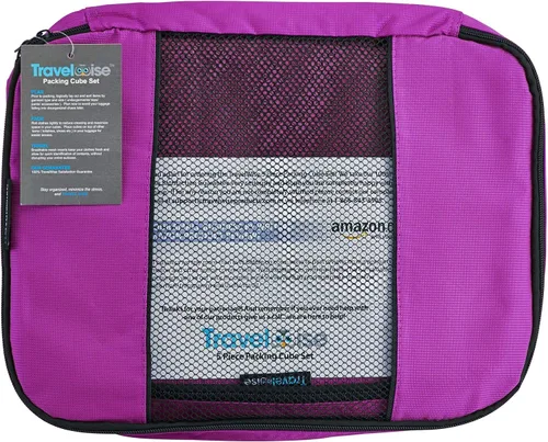 Vista 5 de TravelWise Paquete de 5 cubos de organización de equipaje rosa, 2 pequeños, 2 medianos, 1 grande