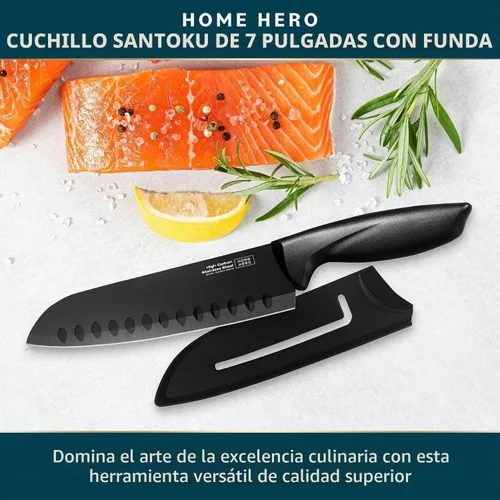 Vista 2 de Home Hero Santoku Cuchillo con funda - Cuchillo de acero inoxidable de alto carbono Negro