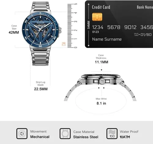 Vista 6 de FIYTA Reloj deportivo clásico de 3 manecillas para hombre, reloj automático de acero inoxidable para hombre, cristal de zafiro sintético, luminoso