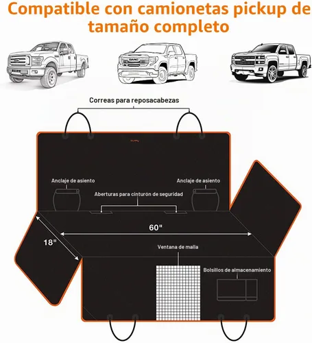 Vista 3 de Funda de asiento de perro para camiones con ventana de malla, hamaca 100% impermeable para asiento trasero de camión, lavable a máquina, funda