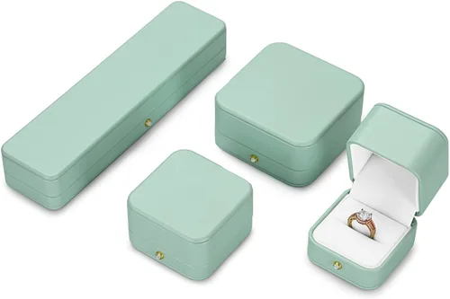 Vista 4 de Oirlv Hermosa caja de collar verde menta interior de terciopelo blanco cadena larga pulsera collar caja de almacenamiento