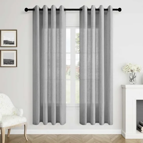 Vista 46 de Cortinas de lino negro para dormitorio y sala de estar de 84 pulgadas de largo, juego de 2 paneles, para habitación de niños, filtro de luz