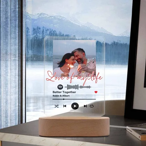 Vista 4 de Canción acrílica personalizada con foto, regalo personalizado para novio, novia, cubierta de álbum acrílico, placa de música transparente