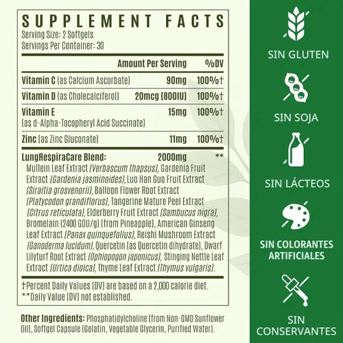 Vista 6 de Suplemento Liposomal Lung Cleansemax con Extracto de Hoja de Gordolobo, Extracto de Fruta de Saúco, Quercetina + 13 Hierbas y Vitaminas, Absorción