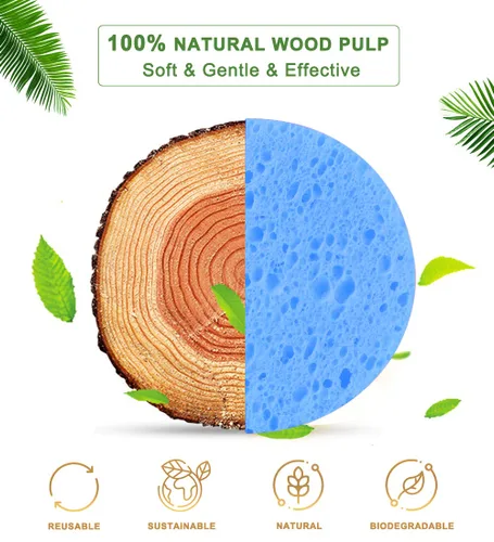 Vista 2 de 50 esponjas faciales comprimidas para limpieza diaria y exfoliación suave, esponja de celulosa 100% natural, perfecta para eliminar la piel muerta
