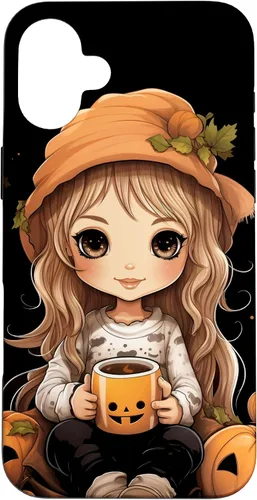 Vista 22 de Chibi Girl Anime Kawaii Pumpkin Spice Latte Fall Halloween Case for iPhone 16