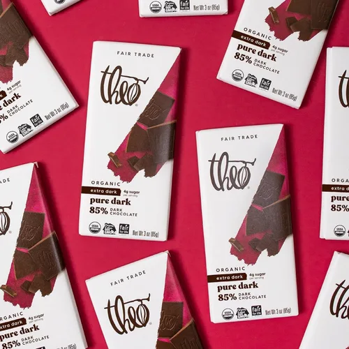 Vista 5 de Theo Chocolate Barra de Chocolate Negro Orgánico Puro 85% Cacao, Paquete de 12 Vegano, Comercio Justo