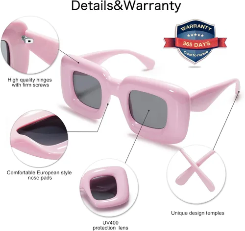 Vista 5 de VANLINKER Lindas gafas de sol cuadradas infladas para mujeres y hombres, gafas gruesas retro con marco grueso divertido máscara sombras VL9733