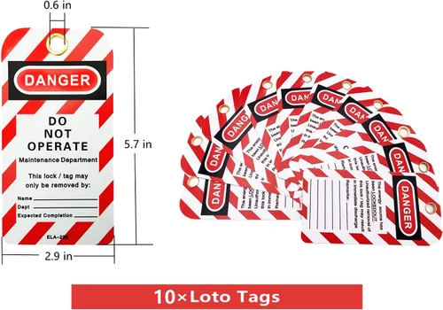 Vista 3 de SAFBY Loto - 7 candados de bloqueo diferentes con llave con 10 etiquetas de bloqueo, candados seguros para estaciones y dispositivos con 7 números