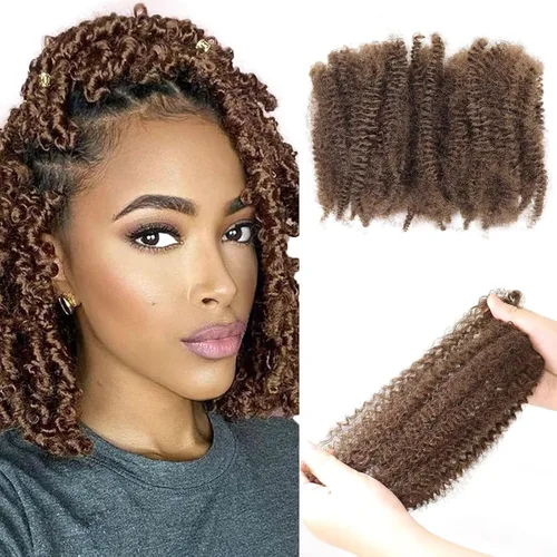 Vista 15 de HAPPY&CC Afro Kinkys - Extensiones de cabello humano a granel para extensiones de rastas de 10 pulgadas, 1.76 onzas, #4, color marrón degradado a