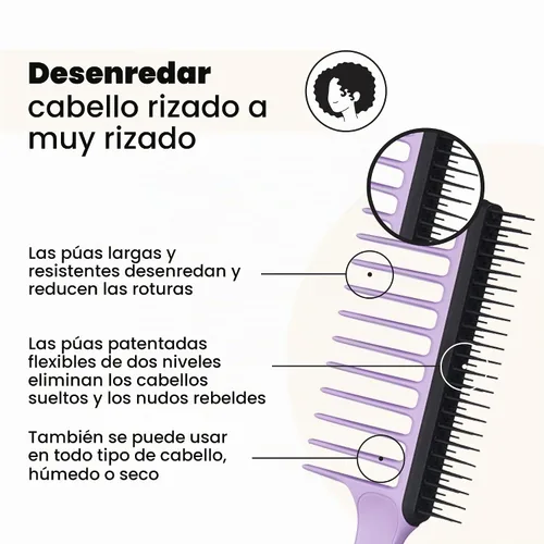 Vista 2 de Tangle Teezer Peine de dientes anchos para cabello rizado, peine desenredante de doble cara para todo tipo de cabello, desenredante húmedo y seco