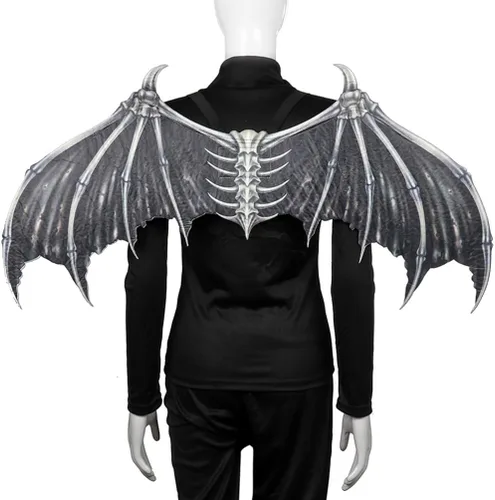 Vista 2 de Generic Alas de diablo de Halloween para cosplay, alas de hueso de diablo no tejidas, plegables para fiesta, cosplay, alas para niños y adultos