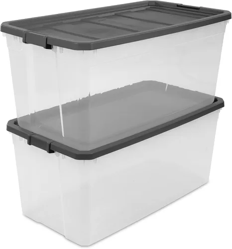 Vista 3 de Sterilite Contenedor modular de plástico transparente de 200 cuartos de galón con tapa de pestillo, base transparente y superficie texturizada