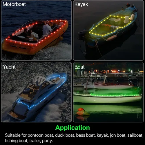 Vista 7 de Tira de luces LED para barco, luces de barco de control remoto de 16.4 pies, 16 cambios de color, luz interior de barco impermeable, luz de cubierta
