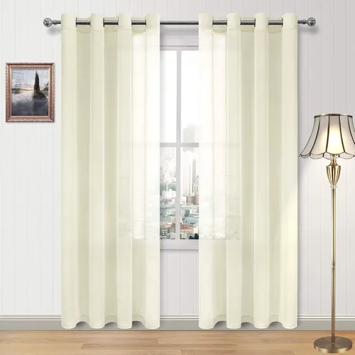 Vista 177 de DWCN Cortinas traslúcidas color verde frijol para sala de estar y dormitorio - Cortinas voile con aspecto de lino sintético con ojales en la parte