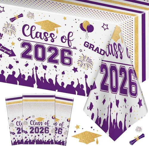 Vista 10 de Mantel de decoración de graduación para clase de 2026 – 3 piezas de plástico para mesa de graduación de felicitaciones, cubierta de mesa