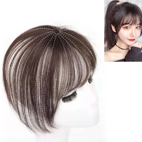 Vista 7 de Flequillo con clip en flequillo, flequillo 3D, clip de cabello realista, extensiones de cabello humano para mujer, extensiones de cabello para uso