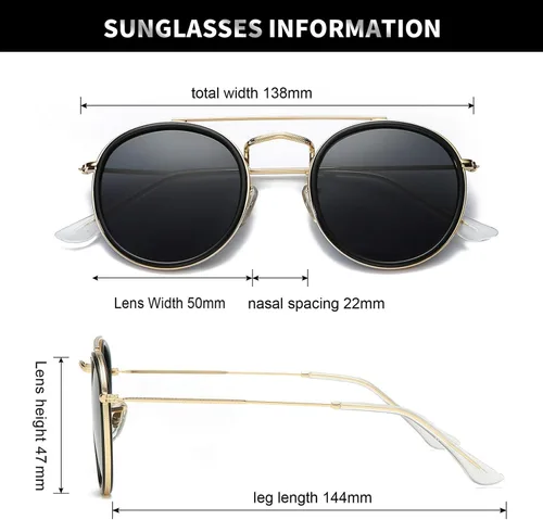 Vista 3 de DUSHINE - Gafas de sol polarizadas para hombre y mujer, doble puente, redondas, 100% protección UV