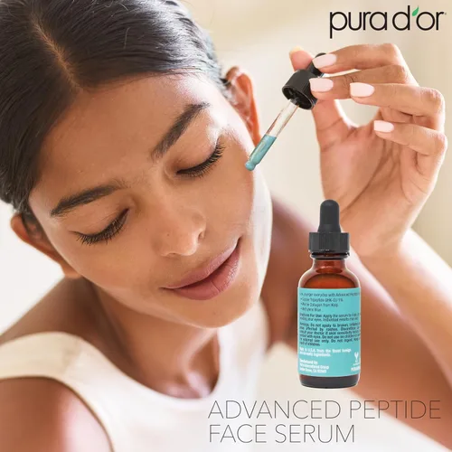Vista 5 de PURA D'OR Advanced Peptide Face Serum - Tripéptido de cobre, extracto de células madre a base de plantas, colágeno marino de algas, ácido