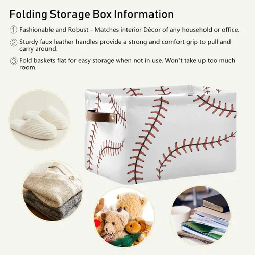 Vista 5 de AUUXVA Cesta de almacenamiento de béisbol, caja de almacenamiento grande con asas, cesta de regalo de Pascua, ideal para bebés y niños, decoración
