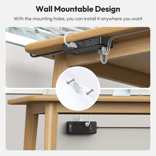 Vista 6 de NTONPOWER Tira de alimentación con cable largo, cable de extensión de 25 pies con 12 salidas y 4 puertos USB (2 USB C), extensor de múltiples