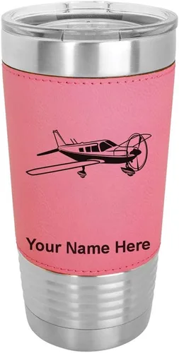 Vista 9 de LaserGram Vaso aislado al vacío de 20 onzas, avión de ala baja, grabado personalizado incluido (piel sintética, estilo béisbol)