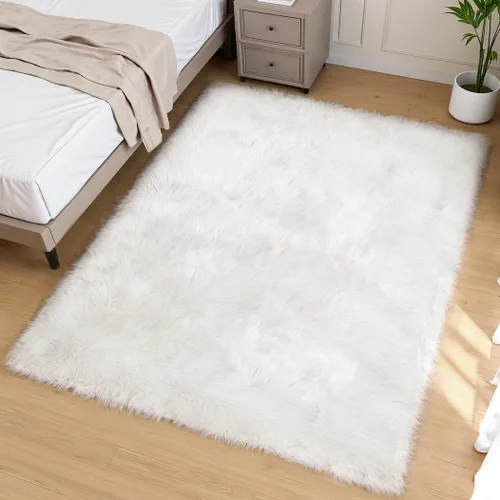 Vista 57 de Goolela Alfombra esponjosa de piel sintética para dormitorio, color marrón claro beige, 2 x 3 pies, alfombra de piel de oveja peluda y difusa