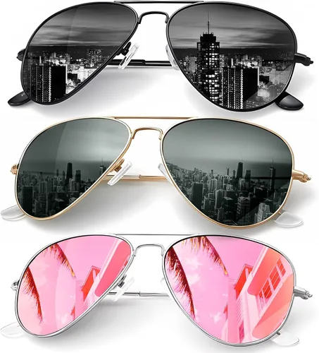 Vista 28 de KALIYADI Classic Aviator Sunglasses for Men Women Driving Sun glasses Polarized Lens UV Blocking Negro