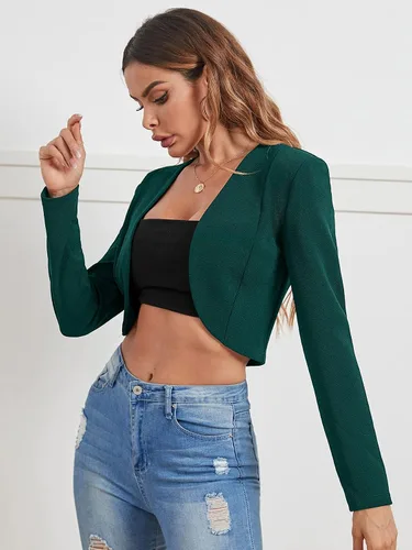 Vista 3 de Milumia Blazers casuales de negocios para mujer con frente abierto, chaqueta ligera para usar al aire libre