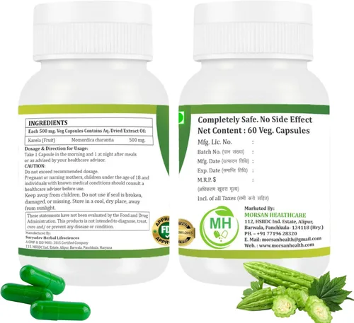 Vista 2 de Morsan's Karela (Momordica charantia) Cápsulas, Pack de 2 x 60 x 500 mg. Veg. Cápsulas (2)