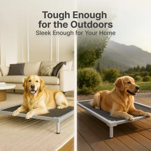 Vista 6 de Camas elevadas para perros a prueba de mordidas, tamaño mediano y grande, suministros de aleación de aluminio para perros, cuna elevada para enfriar