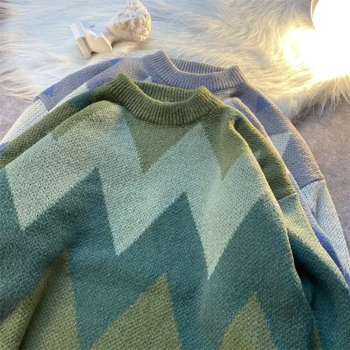Vista 8 de SCKTFS Harajuku Sweater Men Pullovers Striped Jacquard Knitted Sweaters Streetwear Sweaters (Color D, Size Large)